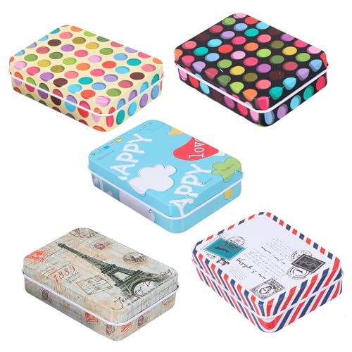 FONDOTIN 5個 創意正方形 製収納ボックス 耐久性 缶製収納ケース 小物整理用 向け デリケート模様入り 設計