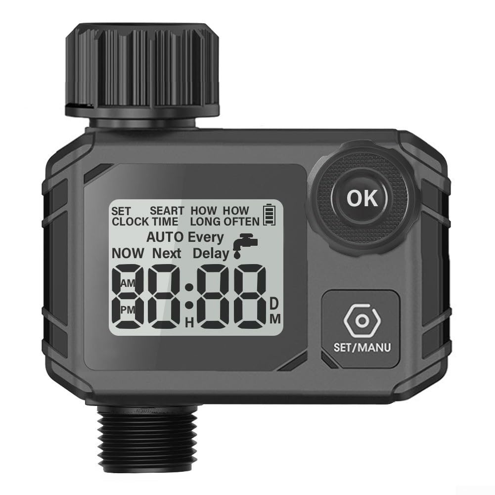 Minuteur d'arrosage automatique noir avec fonction retard de pluie