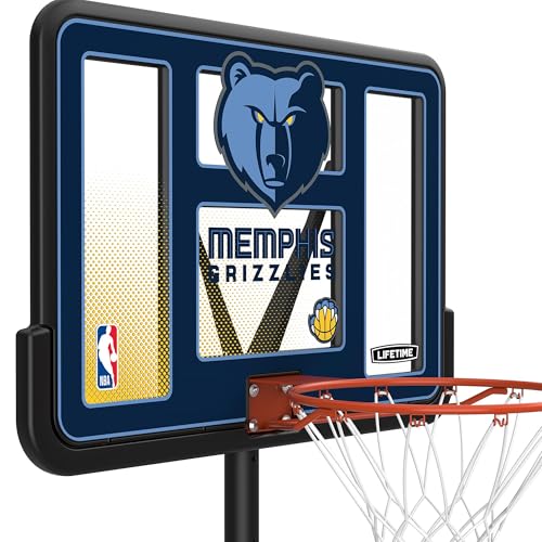 Image of Lifetime NBA Memphis Grizzlies Portable Basketball Hoop, Adjustable Height 7.5-10 Ft, 44 Inch Shatterproof Fusion Backboard, Base with Wheels
