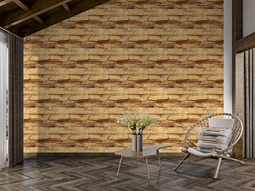 Image of DWELLSINDIA Vintage Bricks Self Adhesive Peel and Stick PVC Wallpaper Waterproof, Scratch Resistant, Laminated (41CM X 244CM, Mustard & Brown, Matt Finish)