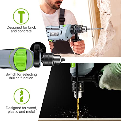 WORKPRO Klopboormachine 850W, boormachine 3000RPM, 2-in-1 hamer en boor met 360° draaigreep, 13 mm boorhouder, incl. 3 spiraalboren en 2 betonboren - Afbeelding 5