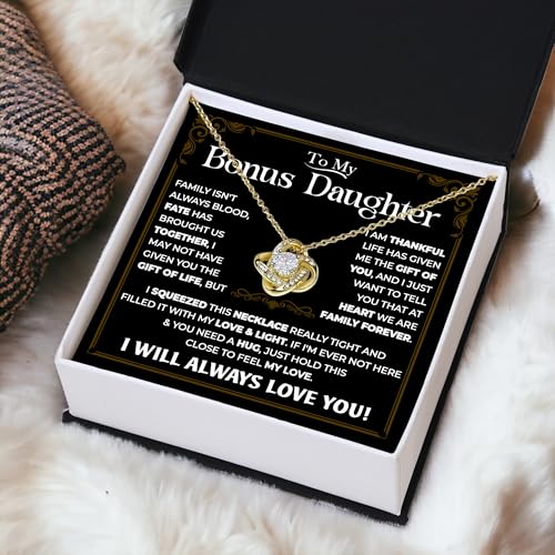 Bonus Daughter Necklace From Stepdad, Step Daughter Gift From Stepmom, Stepdaughter Necklace From Step Dad, Christmas Birthday Anniversary Necklaces With Message Card For Stepdaughter3