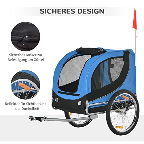 PawHut Hundeanhänger Fahrradanhänger Hundetransporter Hunde Fahrrad Anhänger Blau+Schwarz 130 x 73 x 90 cm