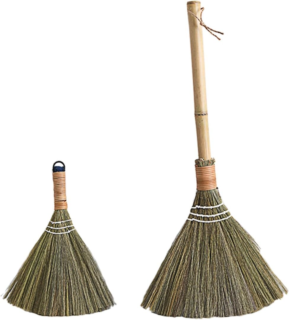 Ciieeo Hand Brooms 2pcs Set with Short and Long Handles, Plant Soft Bristle Manual Brooms for Household Dust Removal and Floor Cleaning, Home Cleaning Supplies