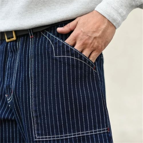 Men’S Vintage Slim Fit Striped Selvedge Denim Full Length Jeans Zipper Fly Midweight Light Wash Daily Wear Pockets4