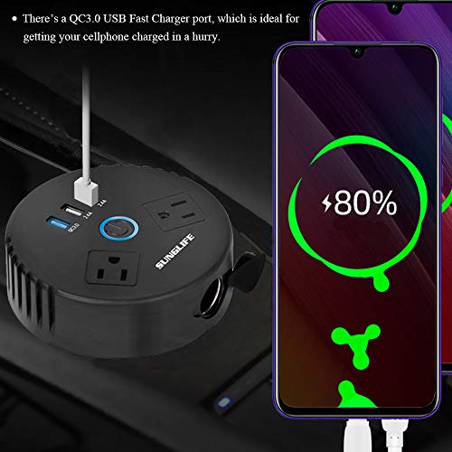 SUNGLIFE 150W Car Power Inverter, DC 12V to 110V AC Converter with 1 Socket Cigarette Lighter Adapter