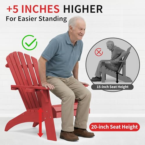 Image of Psilvam Adirondack Chairs Set of 2 with Cup Holder, Red
