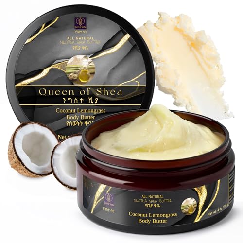 African Shea Butter Raw Organic Unrefined Shea Butter for Face 4 Oz (Pack of 1) Coconut Lemongrass - Organically Certified USDA for All Skin Types Body and Hair Moisturizing Skincare