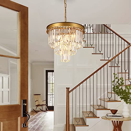 Image of Gold Crystal Chandeliers 16 inch Modern Pendant Light Fixture for Dining Room