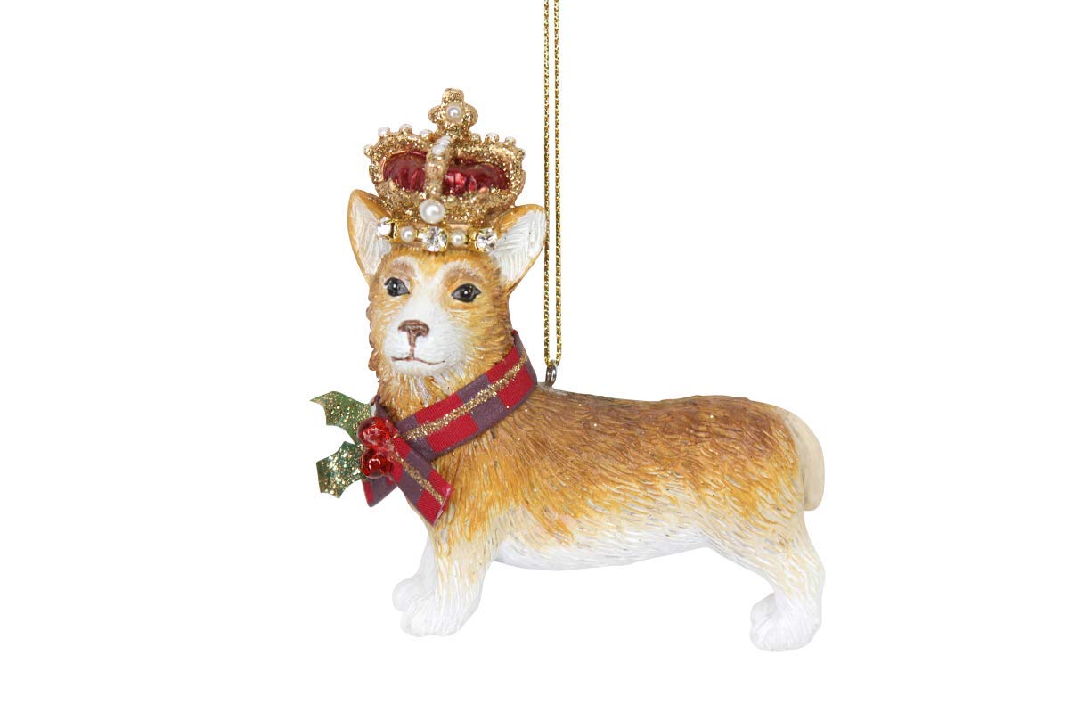 PsinzmkGisela Graham Resin Corgi with Crown Hanging Christmas Tree Decoration Ornament Bauble