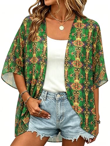 Image of Women Kimono Cardigans Casual Summer Tops Cover up Open Front Floral Print Resort Wear 2026