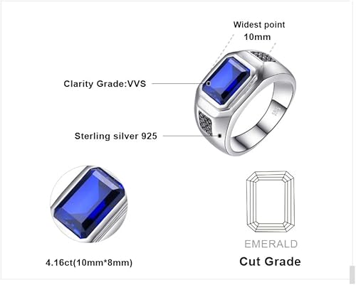 Miniatura 2 de JewelryPalace Men 4.3ct Created Blue Sapphire Anniversary Wedding Ring for Men, 14K White Gold Plated 925 Sterling Silver Promise Rings, Fashion