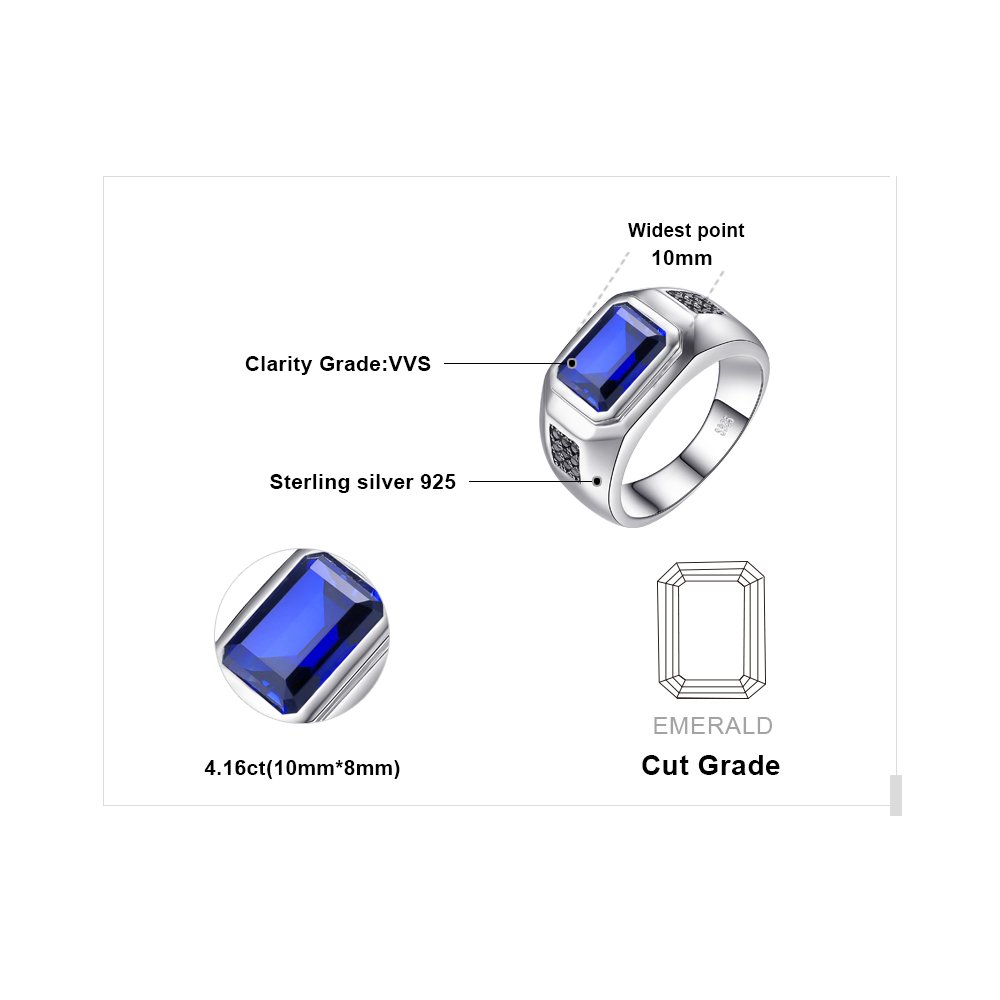 JewelryPalace Anelli Uomo, 4.3ct Sintetico Blu Zaffiro Naturale Nero Spinello Anello Uomo Argento 925, Anniversario Promessa Matrimonio Fidanzamento Anello, Gioielli Uomo