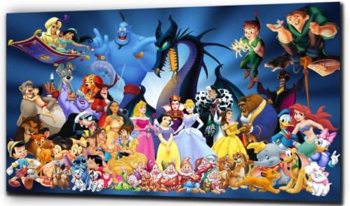 Disney Characters Canvas Giclee Framed Wall Art Print - Color 16" X 24" - Poster Gift