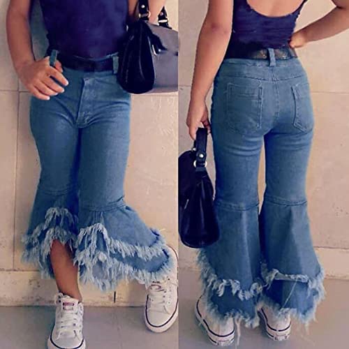 AnFeng Loose Pants Denim Clothes Toddler Trousers Kids Children Jeans Girls Flare Baby Pants Tassel Pants Girls Pants (Blue, 3-4 Years)2