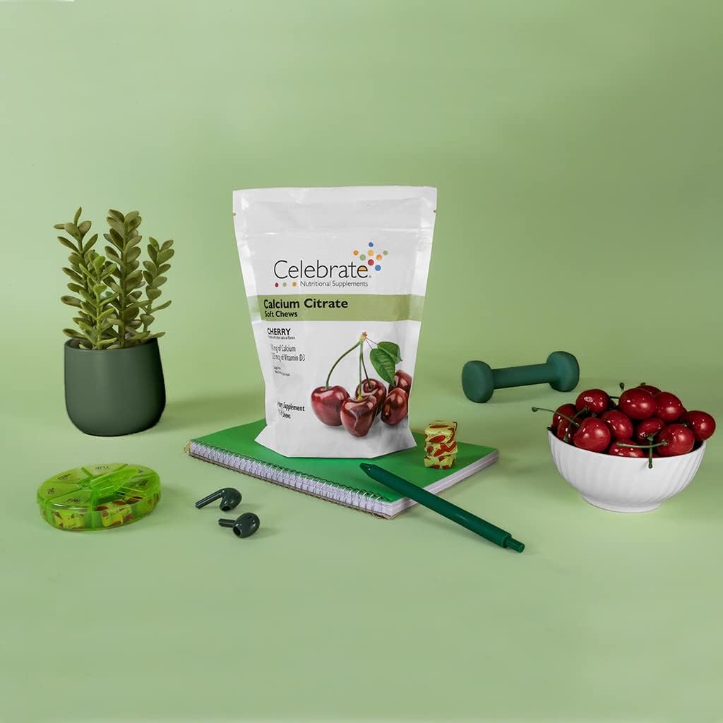 Celebrate Vitamins Bariatric 500mg Calcium Citrate Soft Chews with 500 IU Vitamin D3 – Essential for Gastric Bypass Patients & Bone Health - Sugar & Gluten Free, Cherry (90 Chews)