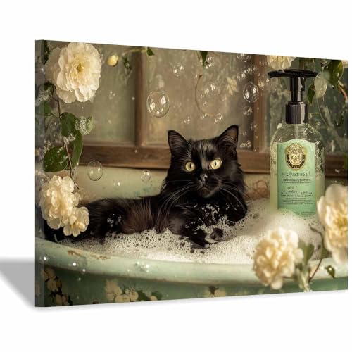 Peinture sur toile maison chat 70x100cm cadre bois déco salon moderne