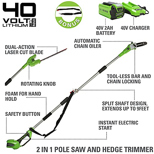 Greenworks PSPH40B210 40V 8 Inch Pole Saw + Pole Hedge, 2.0Ah Battery thumb #1