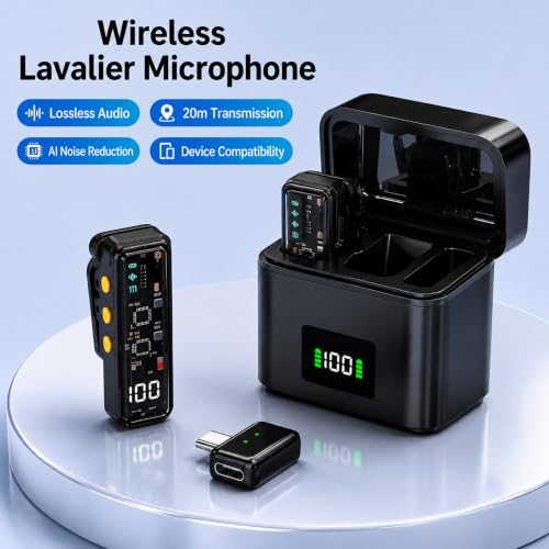 Image of OLV S68 Wireless Lavalier Microphone for YouTube Recording, 2.4GHz Clip-on Mic with AI Noise Reduction, Plug & Play, Charging Case, Low Latency, Wireless Mic for Vlogging, Interview & Live Streaming