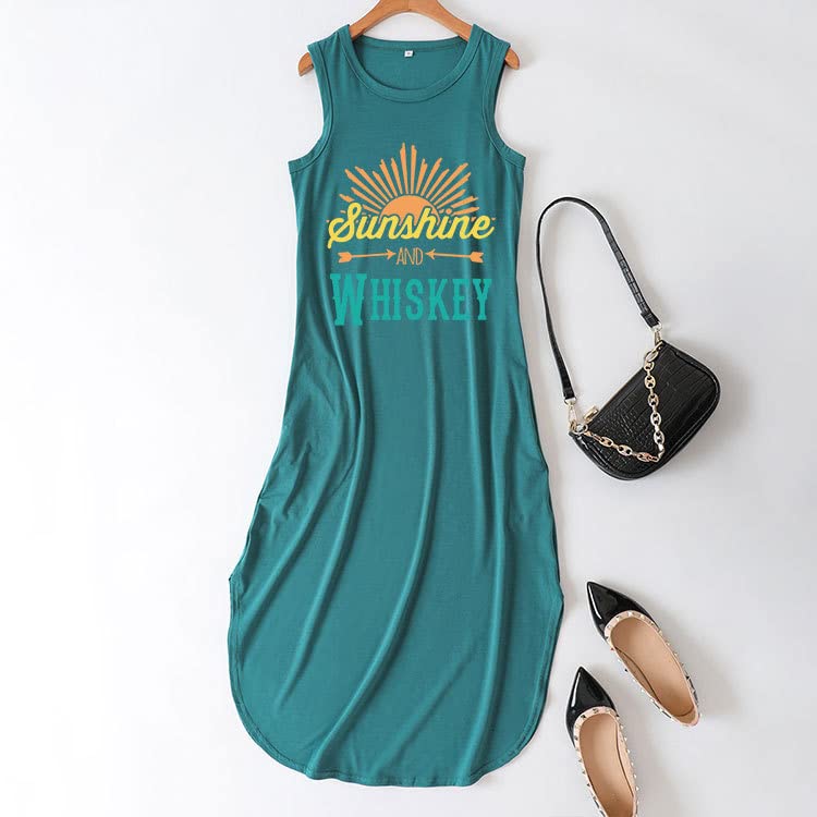 Image of Good Vibes Rainbow Graphic Dress Womens Sleeveless Pocket Maxi Dress Hawaiian Beach Tank Dress