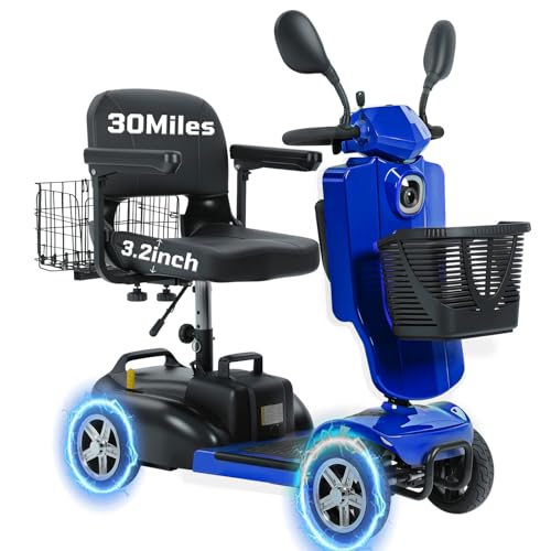 15-30 Miles 4 Wheels Mobility Scooter for Adults/Seniors, 350W Powered & 8/9″ tire Electric Wheelchair Device w/Removeable Battery, 2*Baskets/Rear Tail Lights, Compact Duty Mobile for Elderl