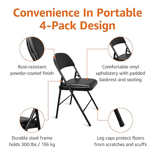 Amazon Basics 30FC02S4-BK Vinyl-Padded Metal Steel Folding, Black, 4-Pack Chair thumb #6