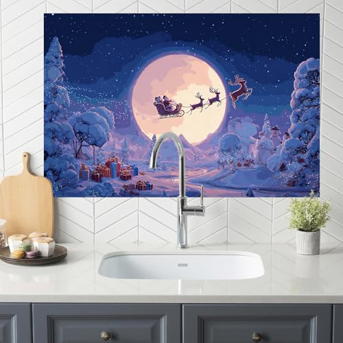 Image of Santa Moonlit Night Backsplash Peel and Stick, 35.4x23.6 in