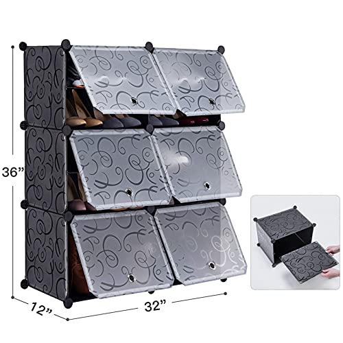 Image of YOUDENOVA Shoe Storage Cabinet 2 x 6 Tier Shoe Rack 24 Pair Plastic Shoe Shelves Organizer Portable Shoes Shelving Saving Space Shoes Cupboards for Hallways Bedroom Entryway
