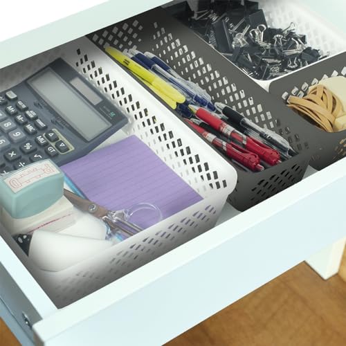 Image of Glad Plastic Storage Basket Set - Multipurpose Drawer Trays, Kitchen Pantry Containers, and Bathroom Bins - 9 Pack Small Organizers, White, 6.25 inch L x 4.6 inch W x 2.7 inch H