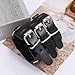 HOEACXY Mens Wide Leather Cuffs Triple Buckled Wrap Gauntlet Wristband Punk Style Biker Bracelet Black