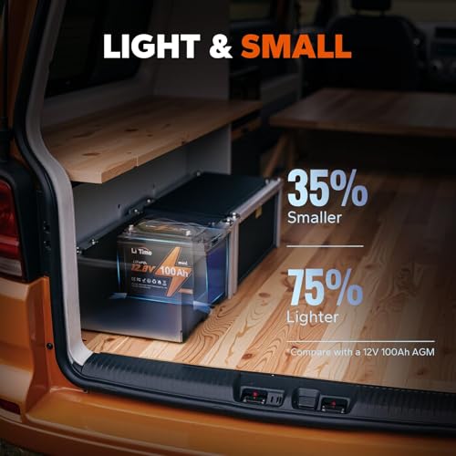 Image of LiTime 12V 100Ah Xtra-Mini Bluetooth Trolling Motor LiFePO4 Battery, 12 Volt MINI Small Lithium Batteries, Up to 15000 Deep Cycle, 100A BMS for RV, Camper, Travel Trailers, Boat, Yacht, Kayak (2-Pack)