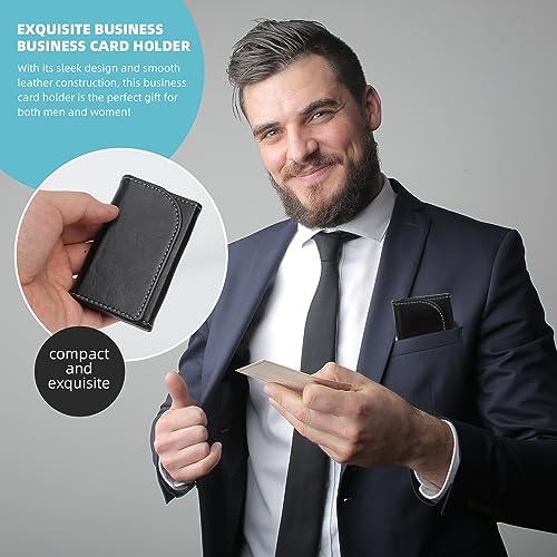 YURU Minimalist Business Card Holder, RFID Blocking Wallet, Sheepskin Wallet with Magnetic Closure, Slim Credit Card Wallet, For Home, Office and Business (Black)4