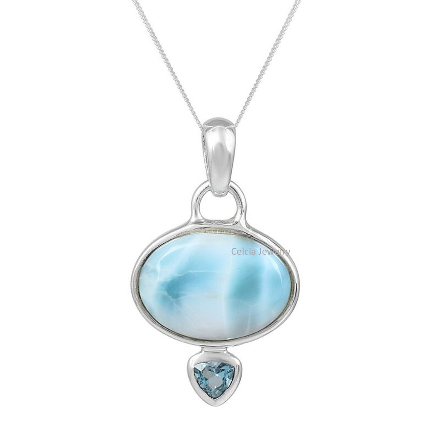Collar de plata de ley 925 maciza para mujer, larimar genuino y topacio azul con múltiples piedras preciosas, collar único hecho a mano para ella