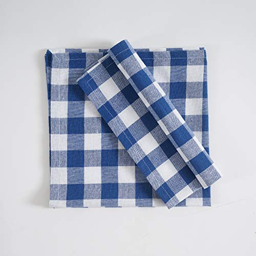 Image of FINGERCRAFT 100% Cotton Cloth Napkins Set of 12 - 20x20 Inch (50x50 cm) Reusable Soft & Absorbent Gingham Check Dinner Table Napkins (Blue White Check, Set of 12)