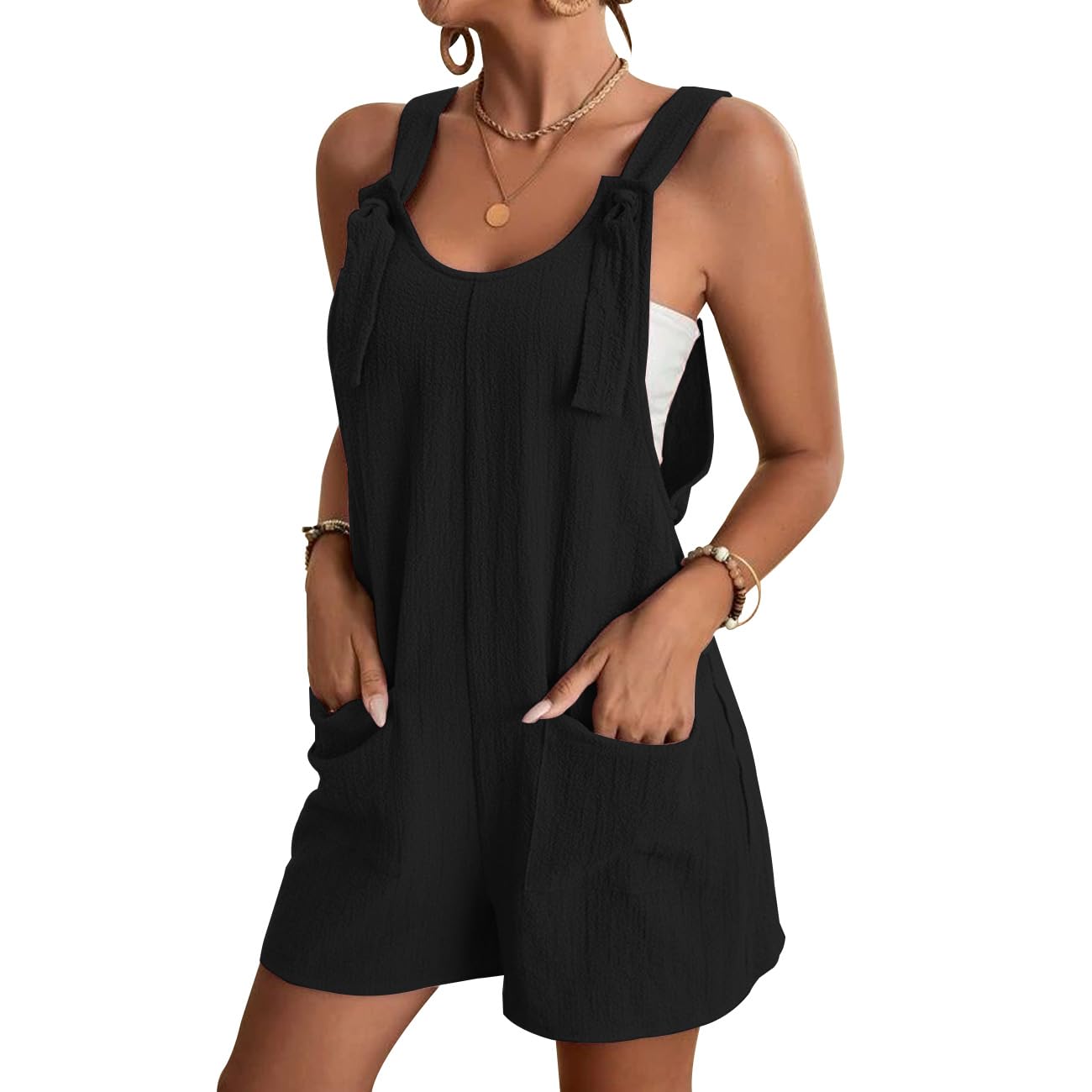 KOEMCY Mono para Mujer Sin Mangas Pantalone Una Pieza Corto Monos Mujer Verano Jumpsuit con Bolsillo