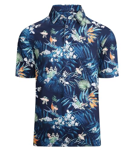 Alex Vando Mens Hawaiian Golf Shirt Moisture Wicking Digital Print Golf Shirts for Men