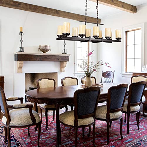Alice House 39.5" Dining Room Chandeliers With Marble Shade, Brown Finish,10 Light Farmhouse Kitchen Island Lights Al9051-P10 #TOP1