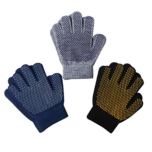 Image of EvridWear Boys Girls Magic Stretch Gripper Gloves 3 Pair Pack Assortment, Kids One Size Winter Warm Gloves Children