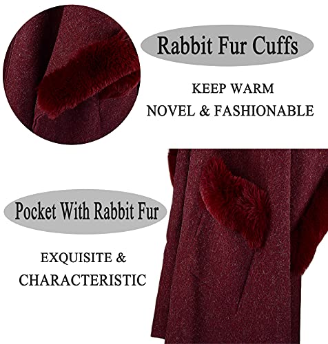 Image of Women Poncho with Pocket Warm Cashmere Cardigan Cape with Rabbit Fur
