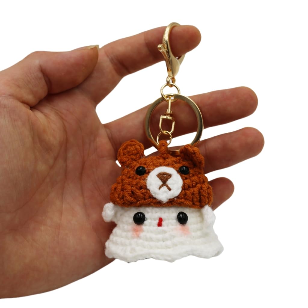 ZEPFJHE Handmade Crochet Specter Keychain Decoration Stylish Halloween Handwoven Keyring Pendant Elegant Bag and Car Accessory