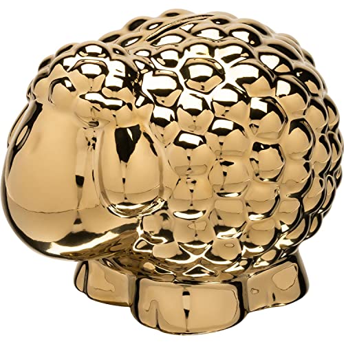 Sheepworld Tirelire en Forme de Mouton 3D - Doré - avec Inscription « Ohne Dich ist Alles Doof » - Hauteur : 15 cm - Cadeau d'anniversaire, de Noël - 48081