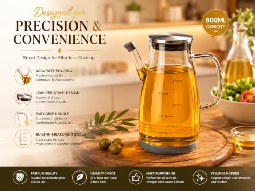 Image of 750ML Glass Oil Dispenser Bottle for Kitchen,Leakproof Borosilicate Glass with Anti-Drip Spout, Measuring Markings & Silicone Base for Cooking Oil, Olive Oil, Vinegar, Soy Sauce-PC.1