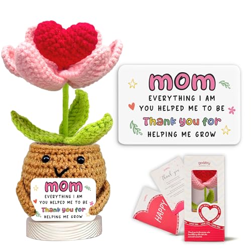 Gossby Gift for Mom - Positive Heart Flower Crochet Doll with Card - Thank You for Helping ME Grow - Christmas