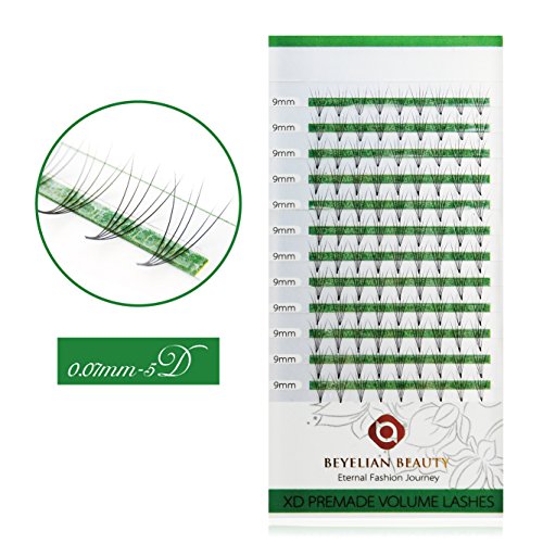 BEYELIAN Premade 5D Eyelash Extensions Volume Fans Lashes Express Lash Extensions (0.07mm 9mm C Curl 108 pcs)