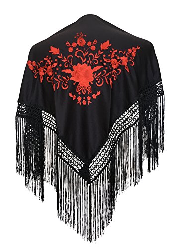 La Señorita Spanischer Manton Flamenco, Tuch/Schal - Schwarz Rot...