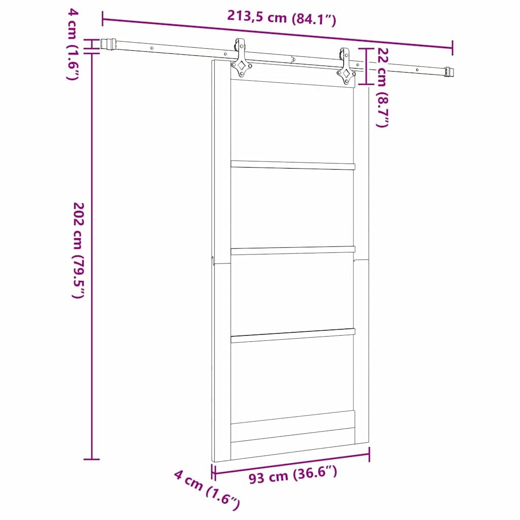 vidaXL Drzwi przesuwne Biały 93 x 202 cm Lite drewno sosnowe i szkło | Gładkie linie z minimalistycznym stylem, Solidne drewno, Płynne działanie z elastycznymi elementami