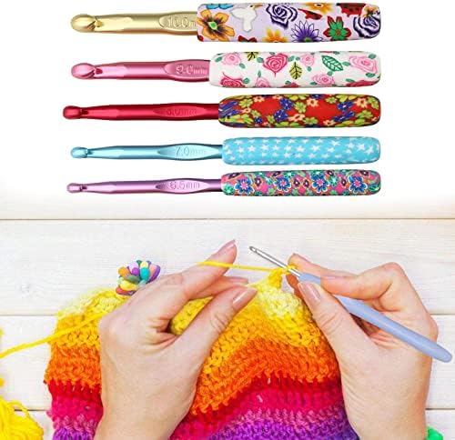 Koautios 5pcs Crochet Hooks Set Ergonomic Grip Beginners Knitting Sewing Accessories - 5