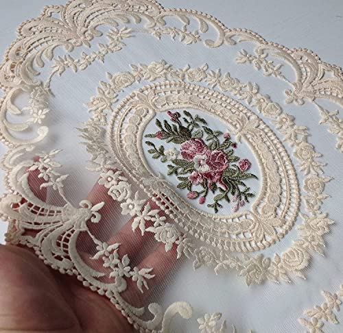 Image of Fiygor 12 Pack Retro Lace Placemats, Elegant French Crochet Doilies, Handmade Embroidered Table Mats, 12x16-in Beige Place Mats Cup Mat for Home Decor /Table Decor /Wedding /Party, Large