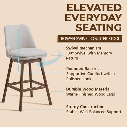 Image of ROME + OAK Rowan 26 inch Swivel Counter Height Stool, Walnut Finish, Set of 2