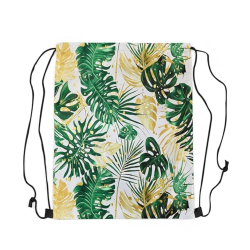 jejeloiu Palm Leaves Drawstring Backpack 13"x15.7" Hawaiian Gym String Bag Summer Tropical Leaves Sports Sackpack Lightweight Rustic Style Botanical Plants Waterproof Cinch Bag2